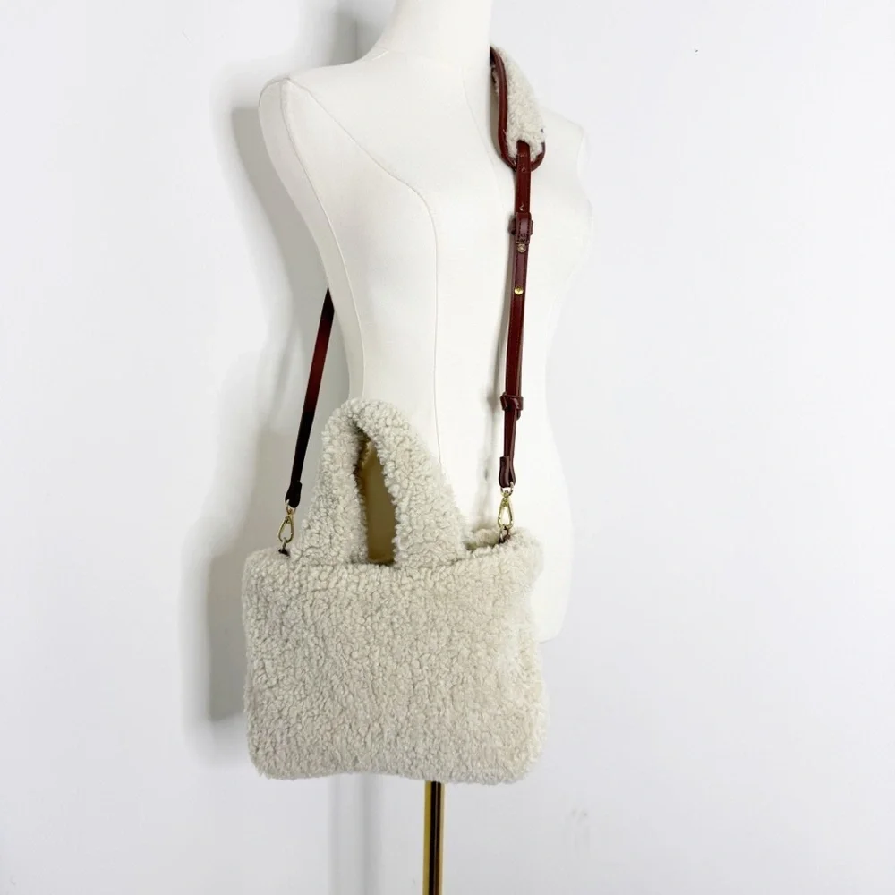Aspen Sherpa Tote Bag Cross Body Cream Faux Shearling